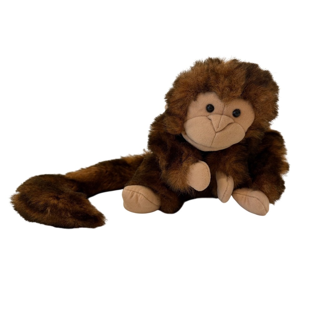 Plush Brown Monkey Hand Puppet Long Tail Shaggy Faux Fur Stuffed Animal Toy